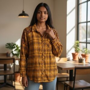 Terra & Sky Mustard Plaid Button-Down Shirt
